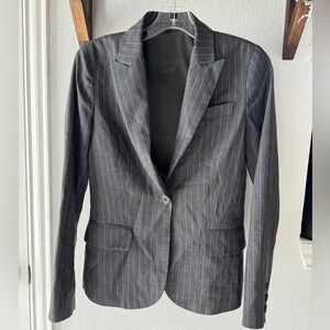 Theory Gray and Pink Pinstripe 1 Button Suit Blazer Jacket Size 4